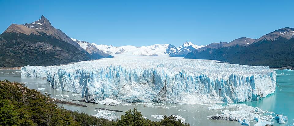 The terminus of the Perito Moreno Glacier, in the Los Glaciares National Park, Argentina.